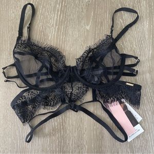 VICTORIA SECRET BLUEBELLA Unlined Strappy Bra 34B Black Bond Lingerie